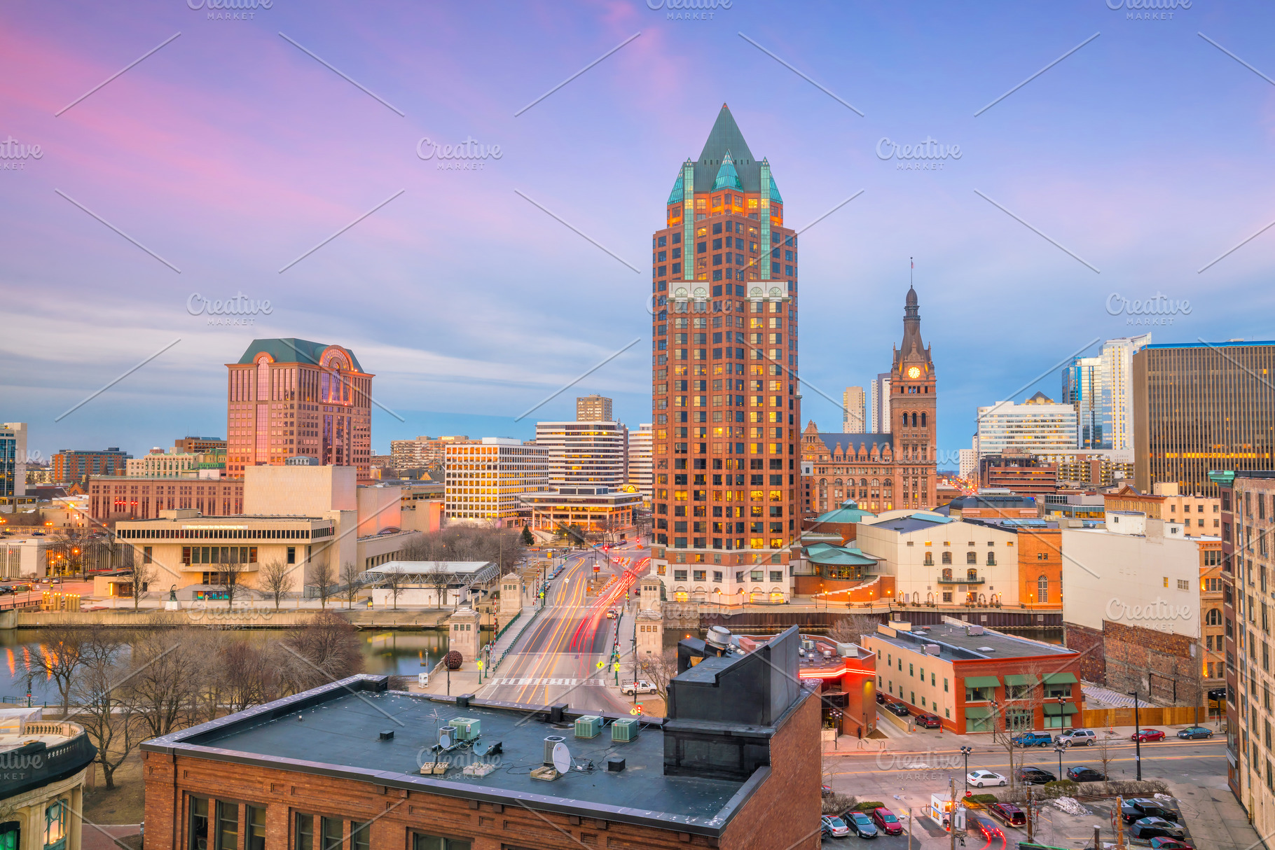 Downtown skyline with Buildings in Milwaukee USA, an Architecture Photo by f11photo