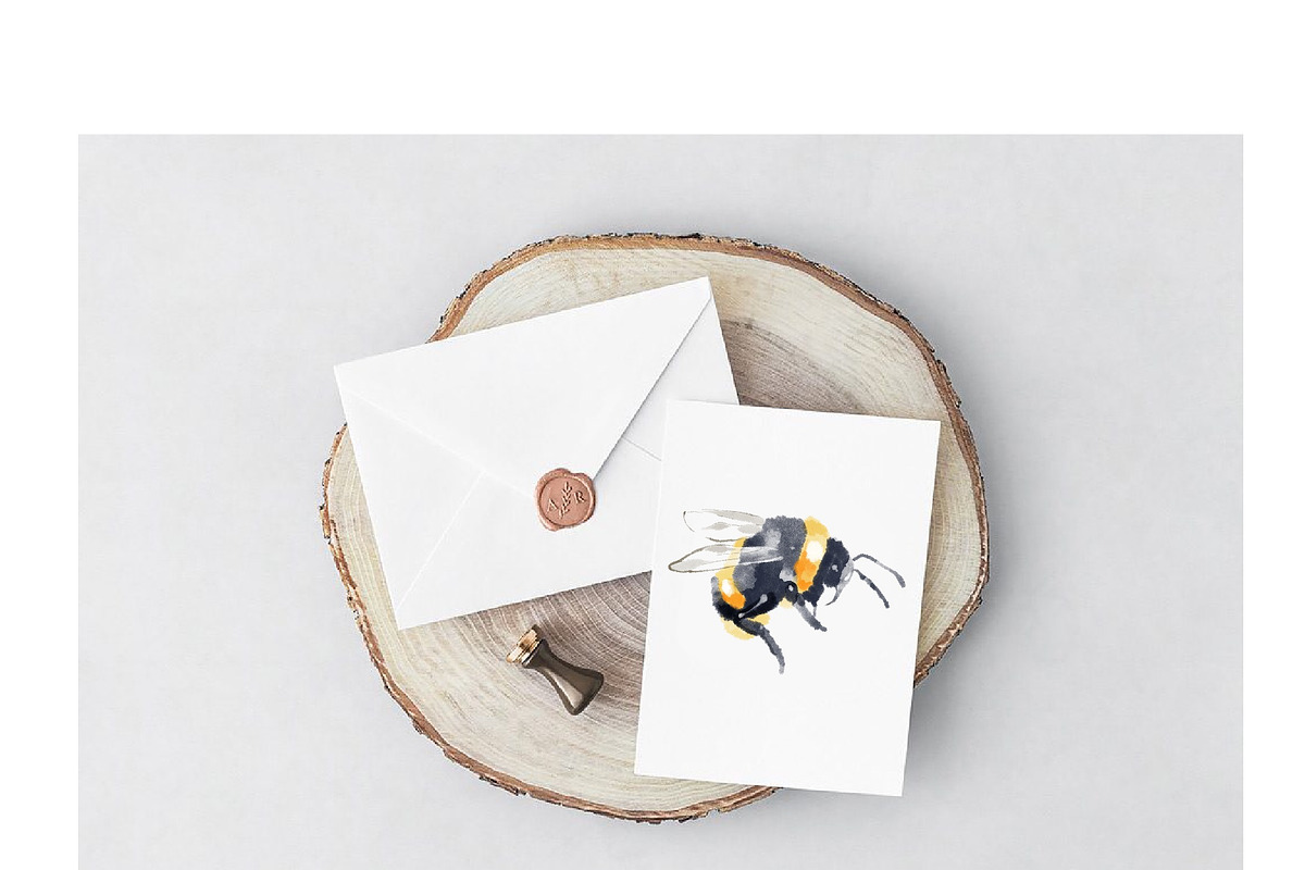 Watercolor Bumble bee clipart., an Illustration by NKTKNS (Photo 5 of 5)