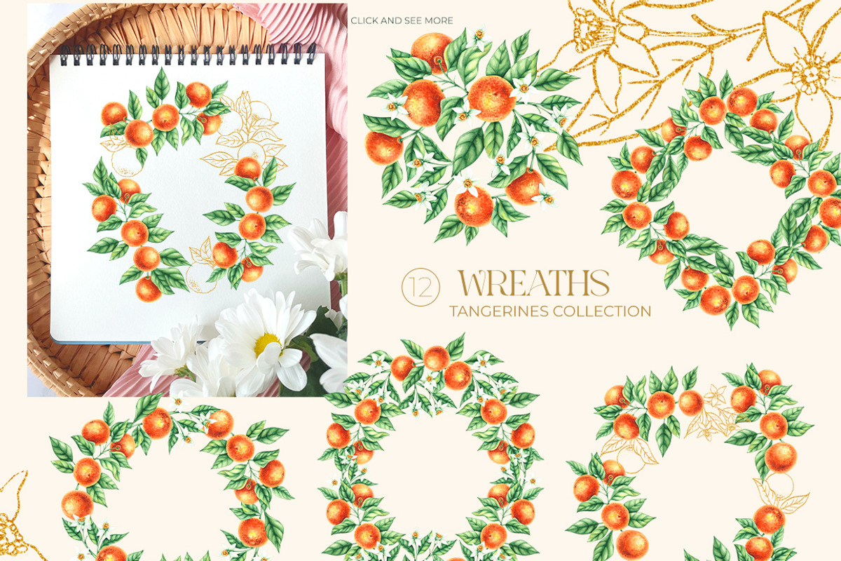 Tangerines Watercolor collection, a Decorative Illustration by SashaKondr (Photo 8 of 14)
