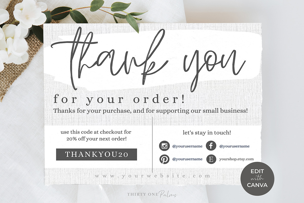 Thank You Order Card for Canva, a Card Template by Thirty One Palms Studio (Photo 1 of 7)