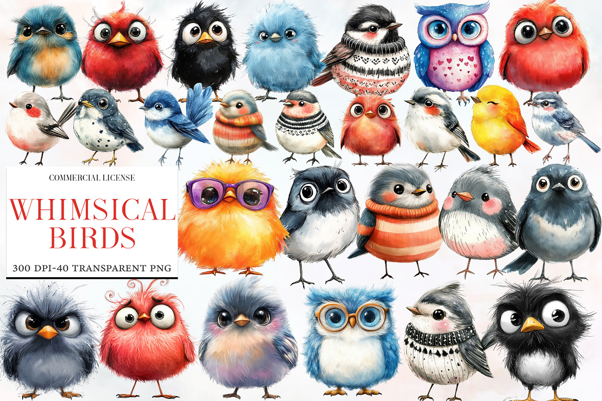 Quirky Whimsical  Birds Clipart, an Illustration by Designworld (Photo 1 of 6)