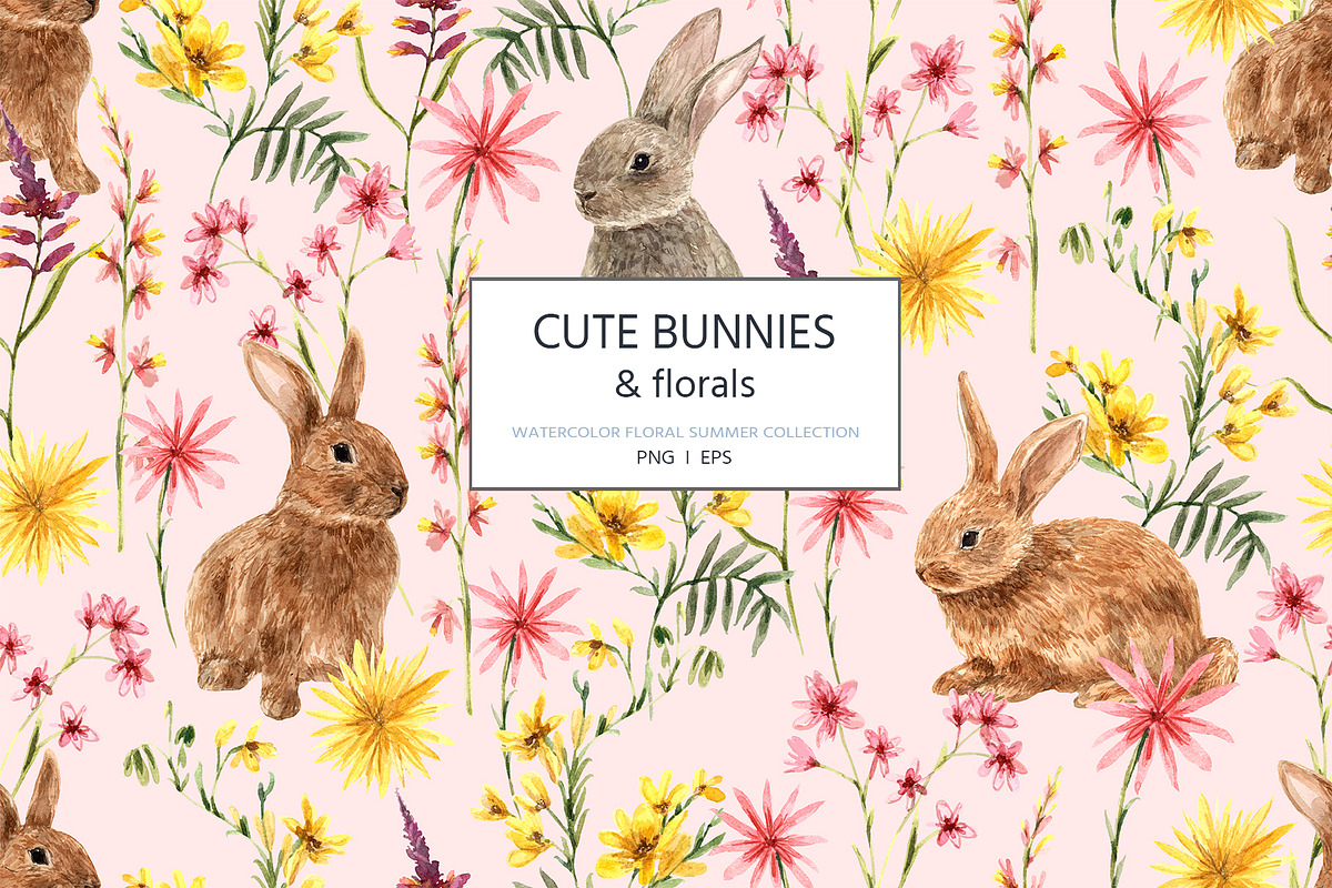 CUTE BUNNIES & florals, a Pattern Graphic by HannaStudio (Photo 1 of 9)