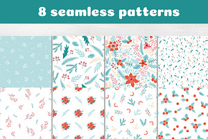 Christmas Floral Pattern & Elements