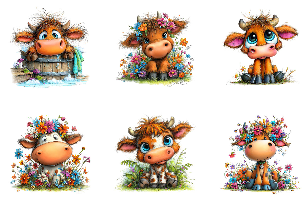 Baby Cow PNG Clipart Bundle, a Seasonal Illustration by CreationArt (Photo 4 of 4)