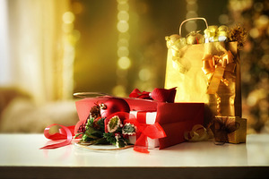 Gifts on table of a Christmas decorated living room, a Holiday Photo by Davizro's Market