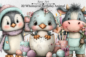 Whimsical Birthday Animal Clipart, a Seasonal Illustration by Rose Art