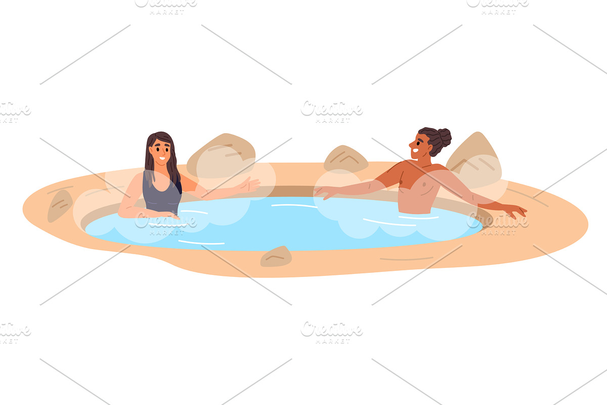 Man and woman relax in hot springs, a Person Illustration by Vectorbuum