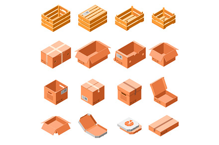 Packing box icon set, isometric 3d, an Object Illustration by Ylivdesign