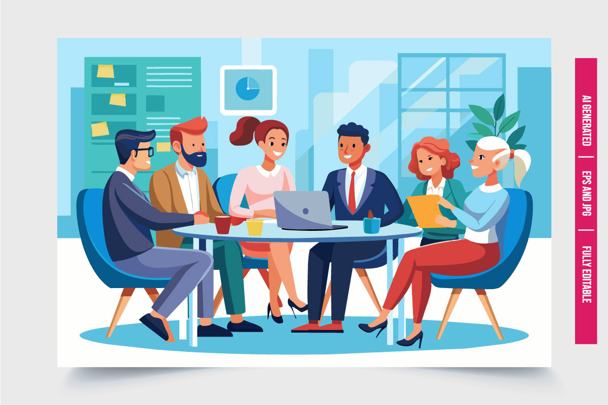 Diverse Team Meeting Around Table, a Finance Illustration by Tanuart (Photo 3 of 3)