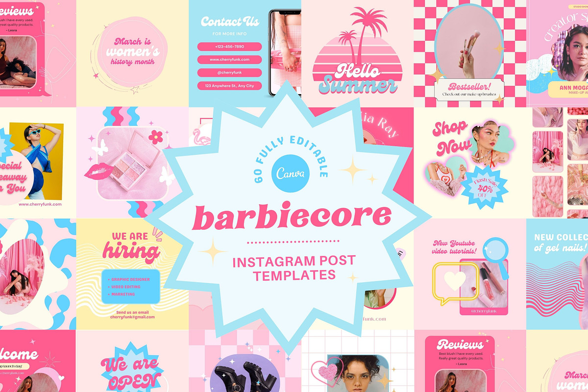 Barbiecore Instagram Post Template, a Social Media Template by Hell Yeah Designs (Photo 1 of 7)