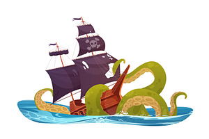 Tentacles of octopus sink pirate, an Animal Illustration by Lemberg Vector
