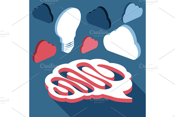 Brain With Light Bulb And Clouds