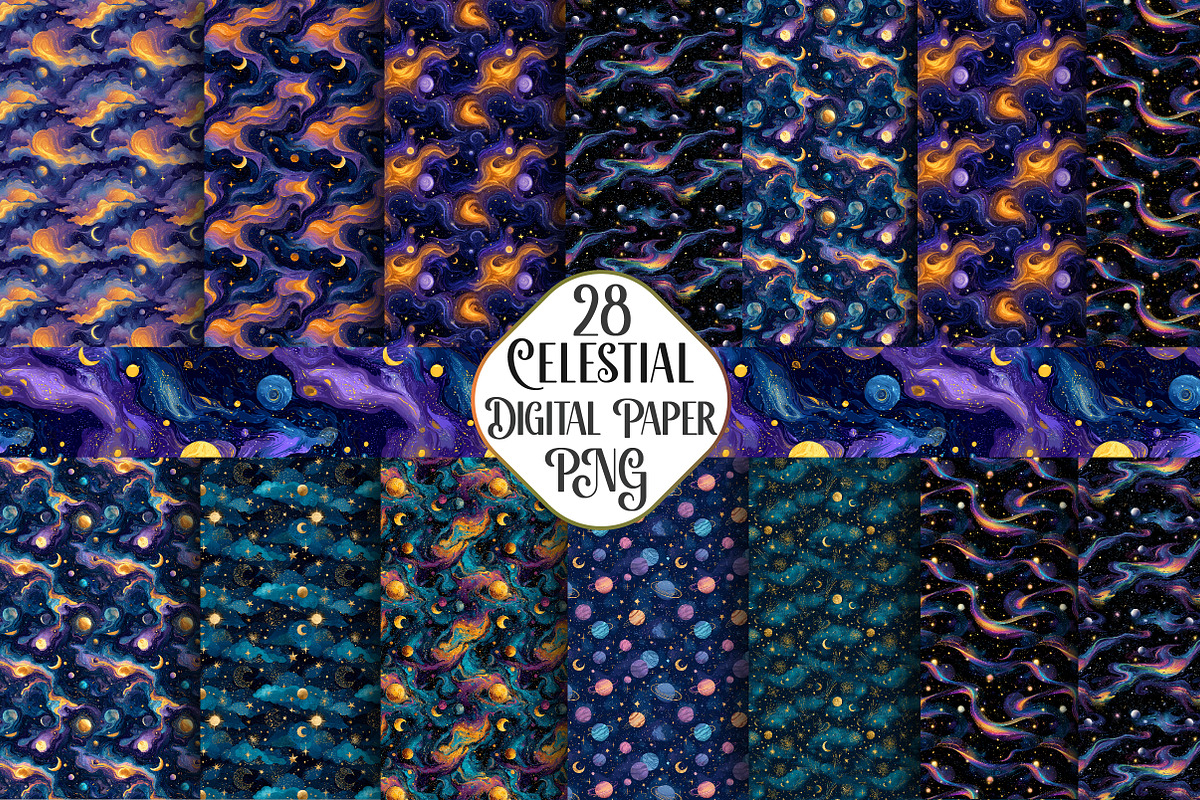 Whimsical Celestial Digital Paper, a Work Illustration by CraftArtStudio (Photo 1 of 4)