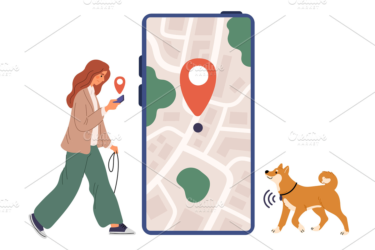 Girl using GPS tracker is looking, an Animal Illustration by Vectorbuum