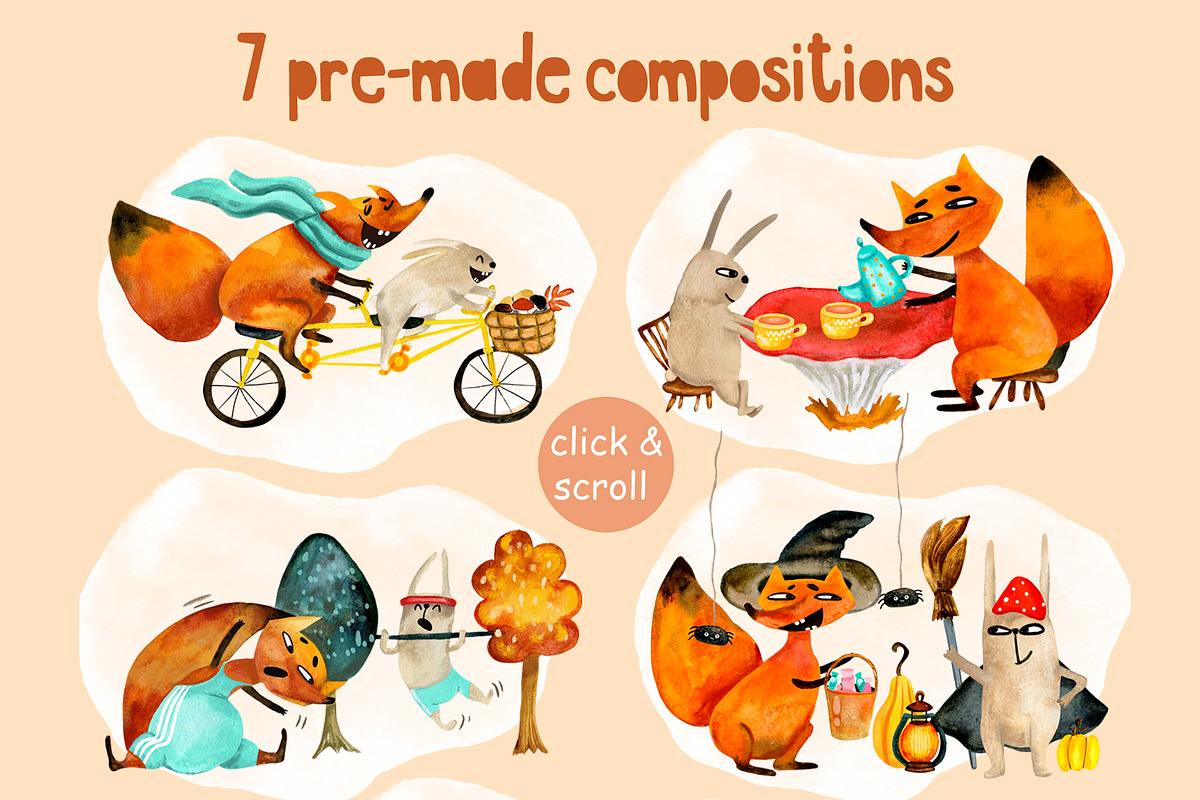 Watercolor fox rabbit autumn clipart, an Object Graphic by NataLyaroArt (Photo 4 of 14)