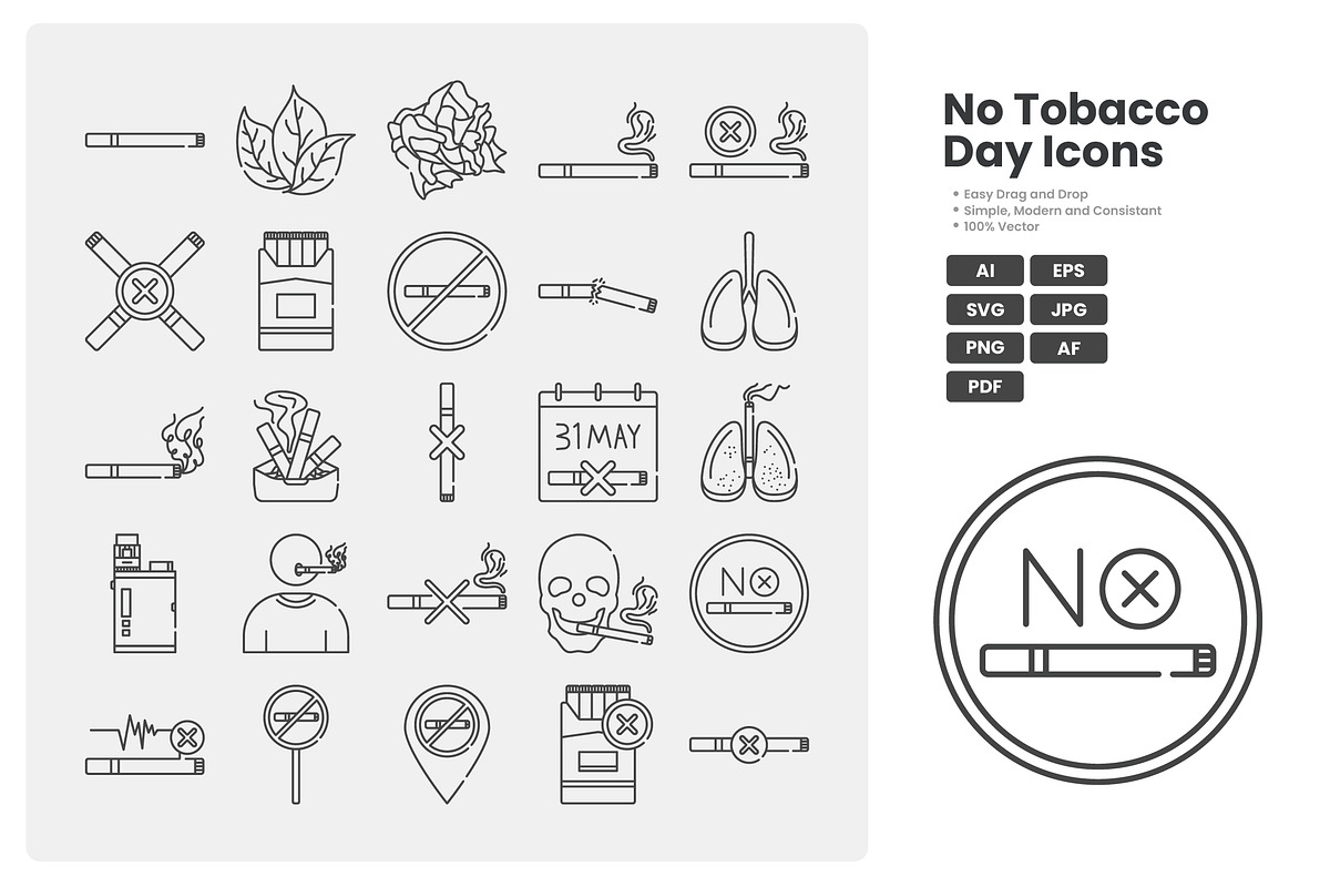 No Tobacco Day Icon Pack, an Outline Icon by erifqizeicon