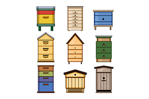Various beehives creating beekeeping, an Animal Illustration by pikepicture