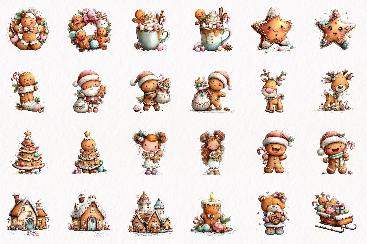 Gingerbread Christmas Clipart Bundle, a Seasonal Illustration by fashionaddict (Photo 4 of 7)