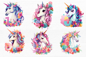 Number Unicorn Birthday Clipart