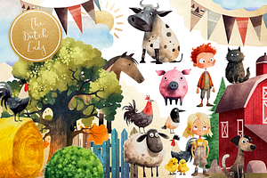 Cute Farm & Homestead Clipart Set