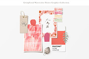 LivingCoral Watercolor Flowers, an Illustration by May • SHO (Thumbnail 2 of 13)