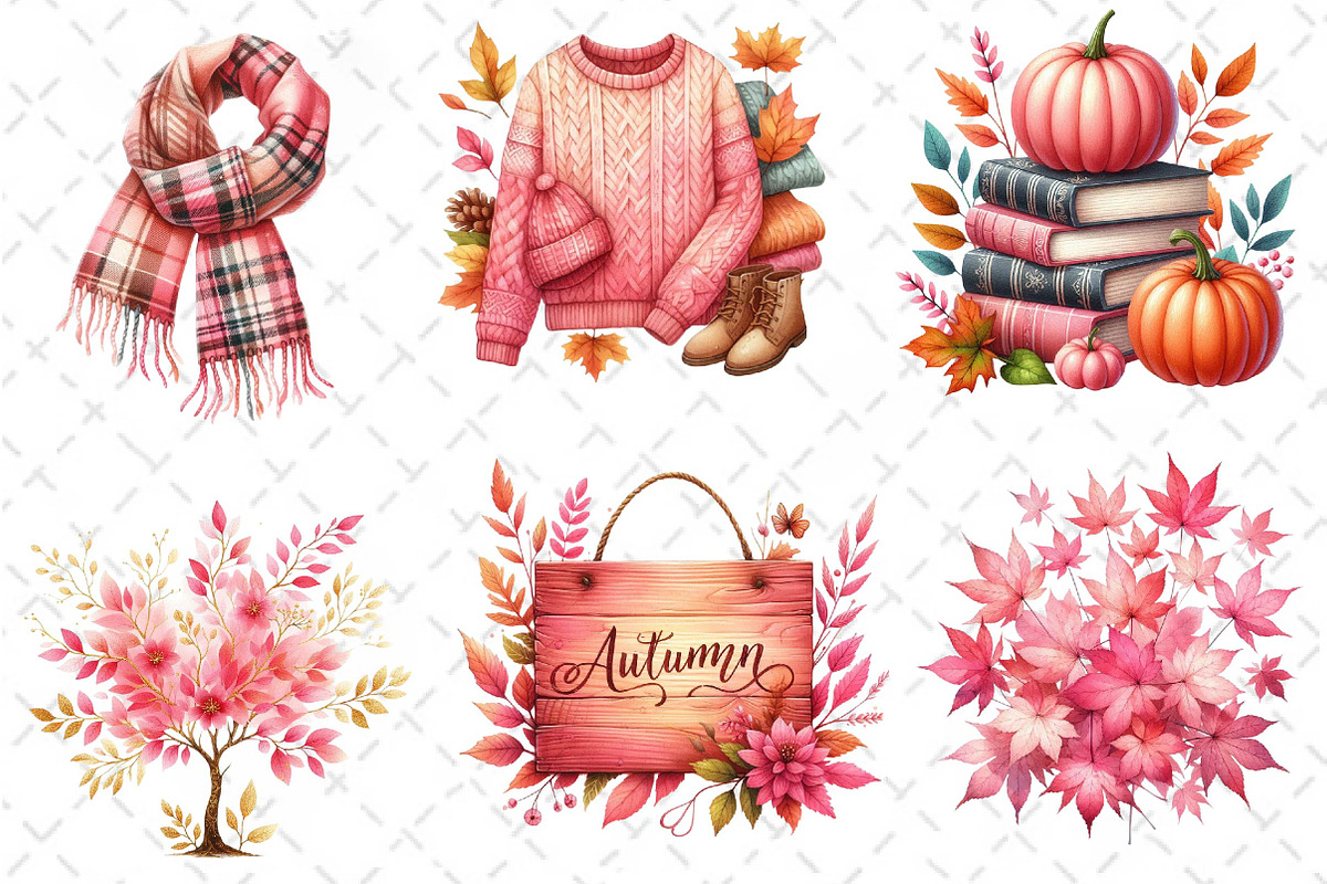 Pink Autumn Fall Clipart, an Illustration by Dream Creation (Photo 4 of 6)