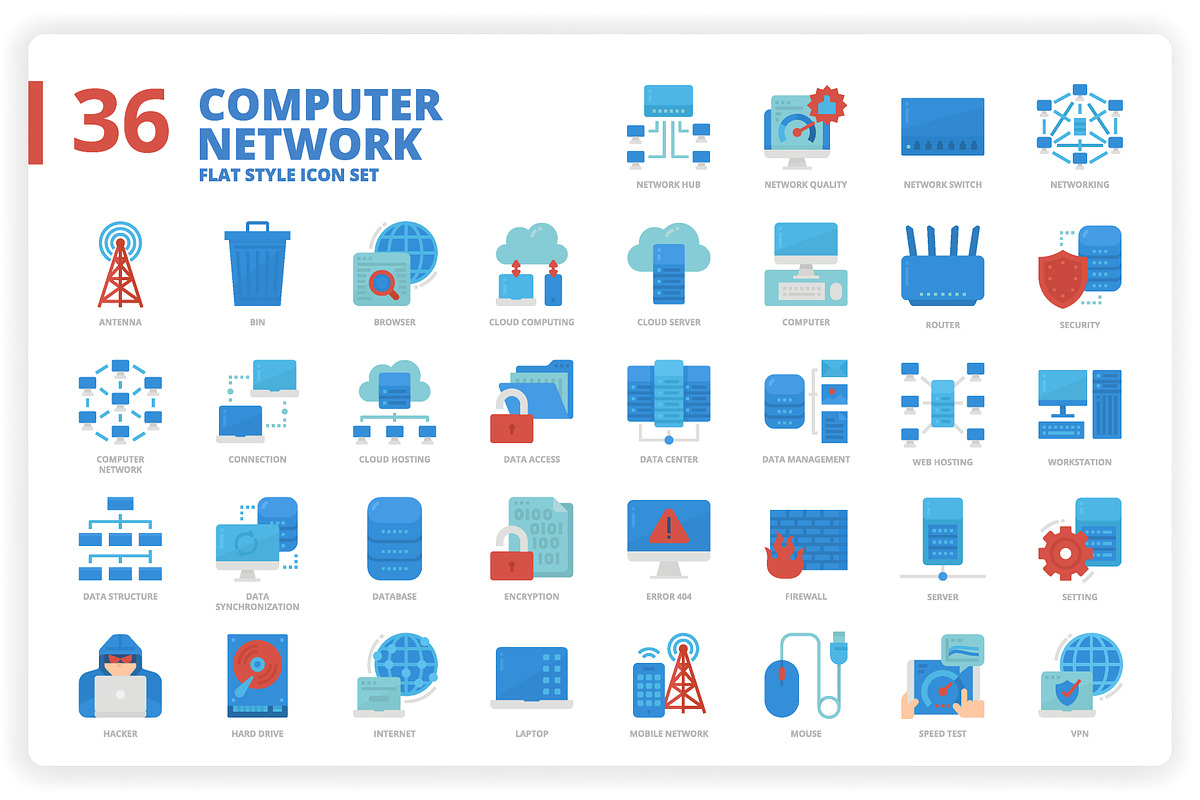 36 Computer Network Icons x 3 Styles, an Icon by monkik