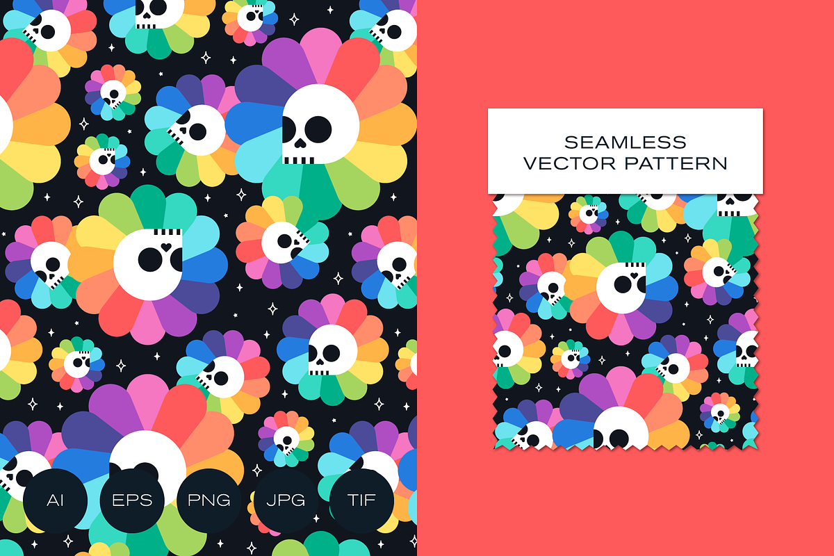 Rainbow Flowers with Skulls Pattern, a Pattern Graphic by Rxmi Studio (Photo 1 of 3)