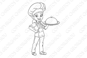 Chef Woman Cartoon Serving with Fork, a Food Illustration by Christos Georghiou