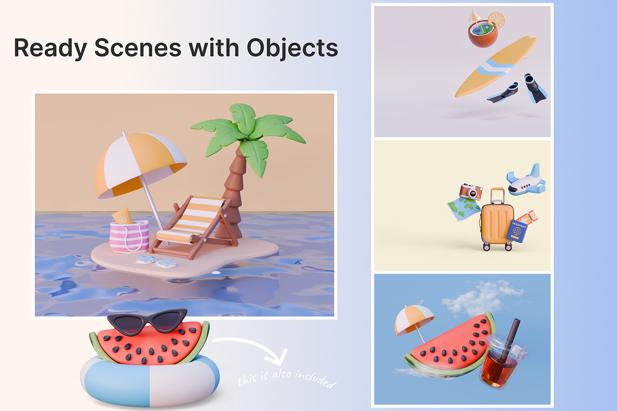 Summer 3D Kit – Objects & Character, an Object 3D Model by KetrinDesigner (Photo 8 of 13)