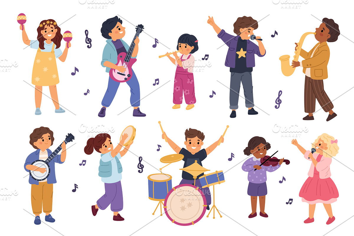 Kids music orchestra. Children with, a Person Illustration by YummyBuum