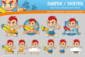 Surfer Skater Character Pack