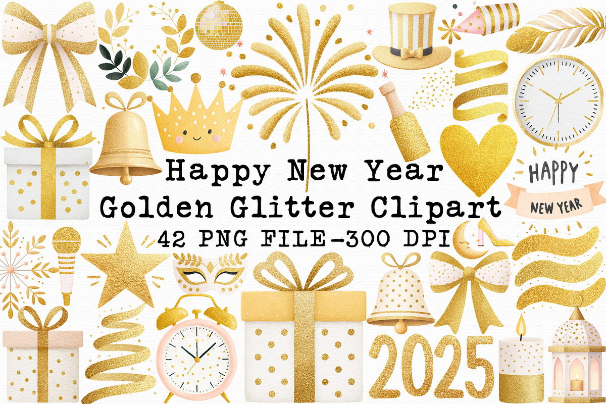 Golden Glitter Happy New Year Clipar, an Illustration by Libby Wishes (Photo 1 of 6)