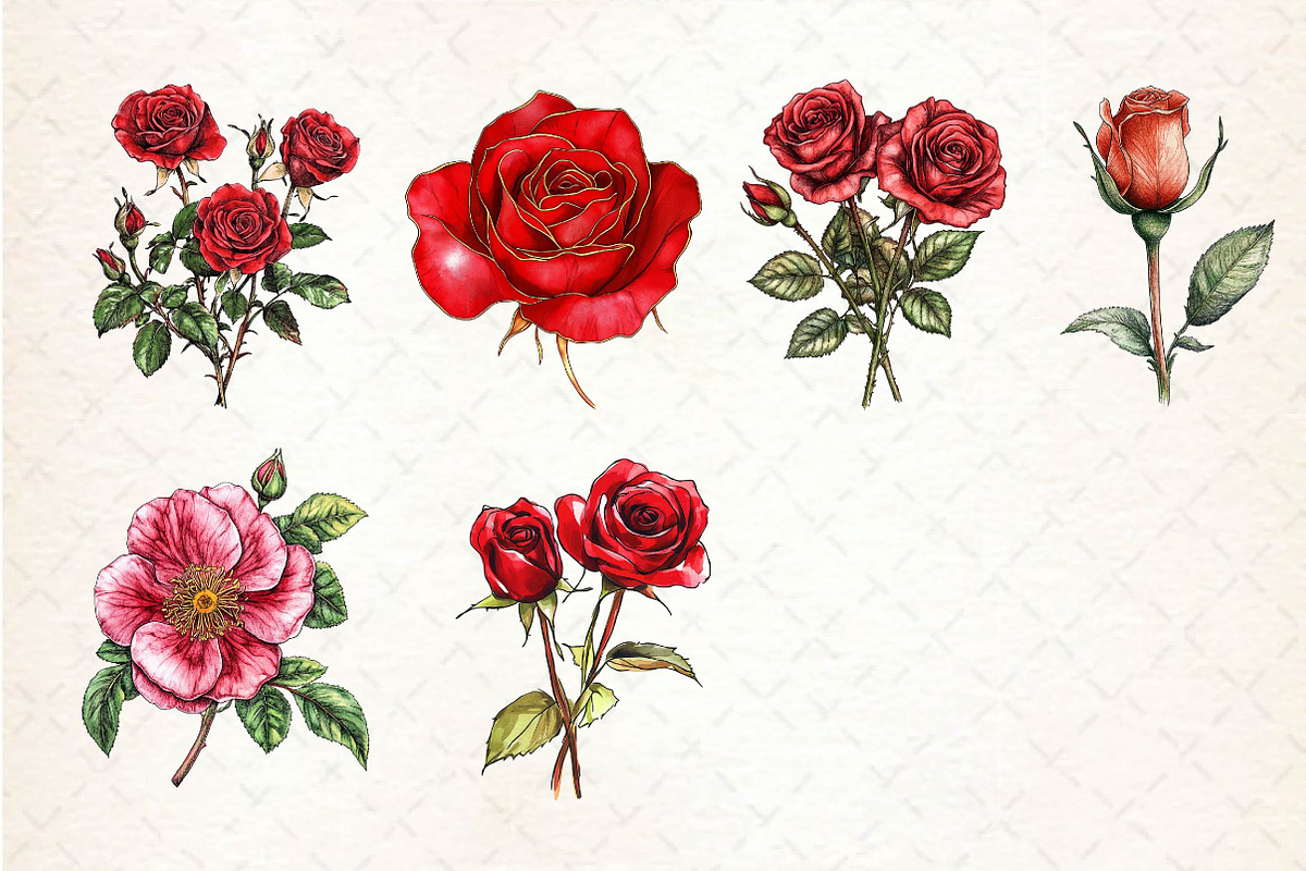 Red Lithograph Roses Clipart, an Illustration by Dream Creation (Photo 4 of 4)