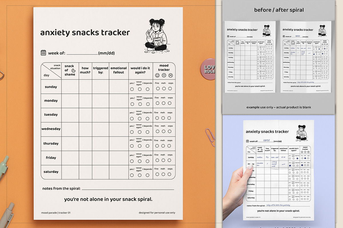 6 Printable Mood Tracker Bundle, a Stationery Template by MuzaArtStudio (Photo 7 of 8)