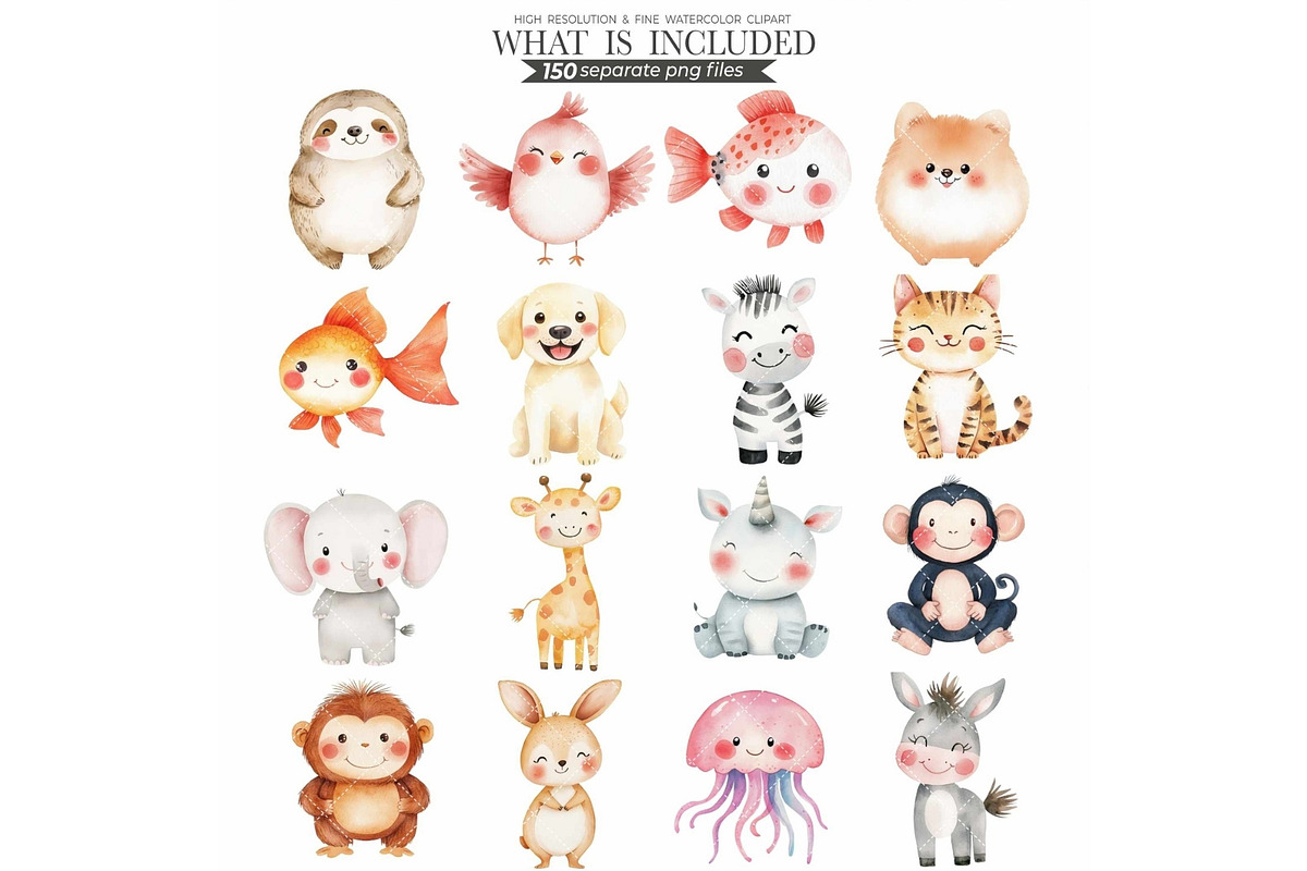 Cute Animals Watercolor Clipart Set, an Animal Illustration by CharmClipart (Photo 18 of 20)