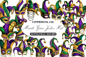 Watercolor Mardi Gras Jester Hat, an Illustration by Black Bird Studio