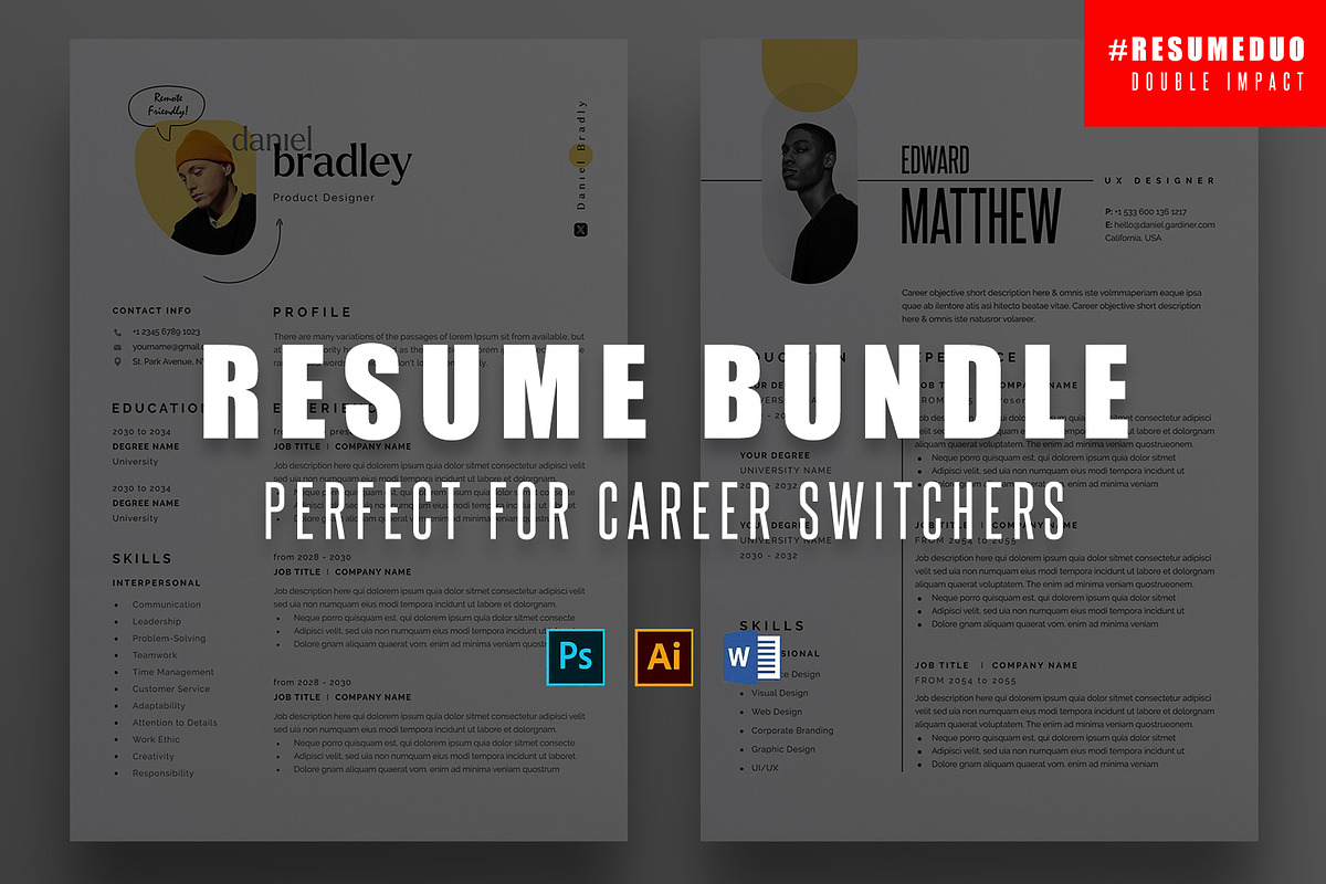 2 Resume/CV Bundle, a Resume Template by Reuix Studio (Photo 1 of 11)