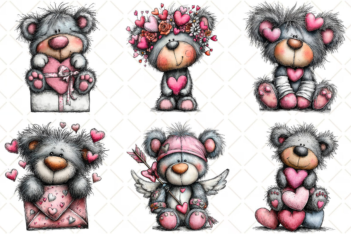 Whimsical Valentine Bear Clipart, an Illustration by Black Bird Studio (Photo 6 of 6)