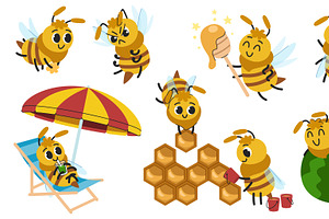 Positive cartoon bees, an Animal Illustration by Barsuk's Shop