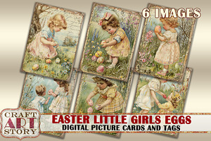 Easter Little Girls Eggs Collage