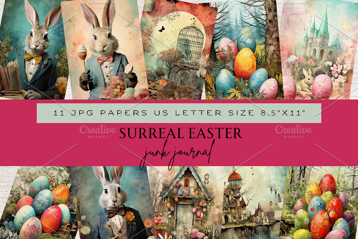 SURREAL EASTER JUNK JOURNAL PAGES, an Animal Illustration by Daring Digies (Photo 1 of 4)
