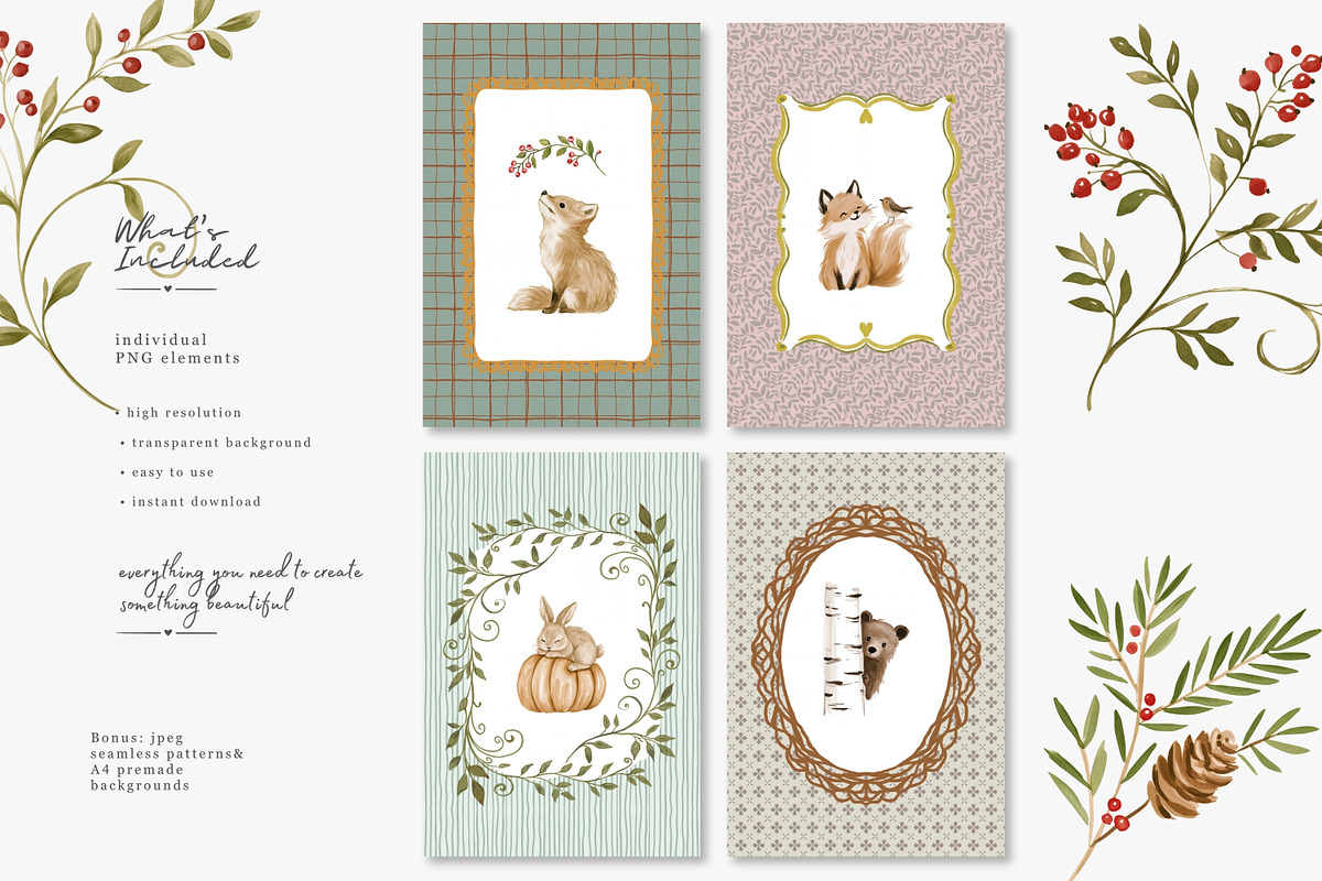 whimsical woodland clipart set, a Decorative Illustration by Patishop Art (Photo 5 of 15)