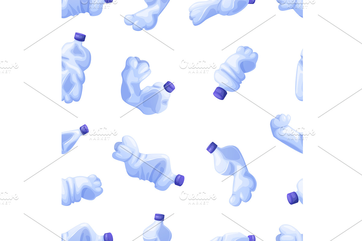 Plastic waste seamless pattern, an Illustration by LadadikArt