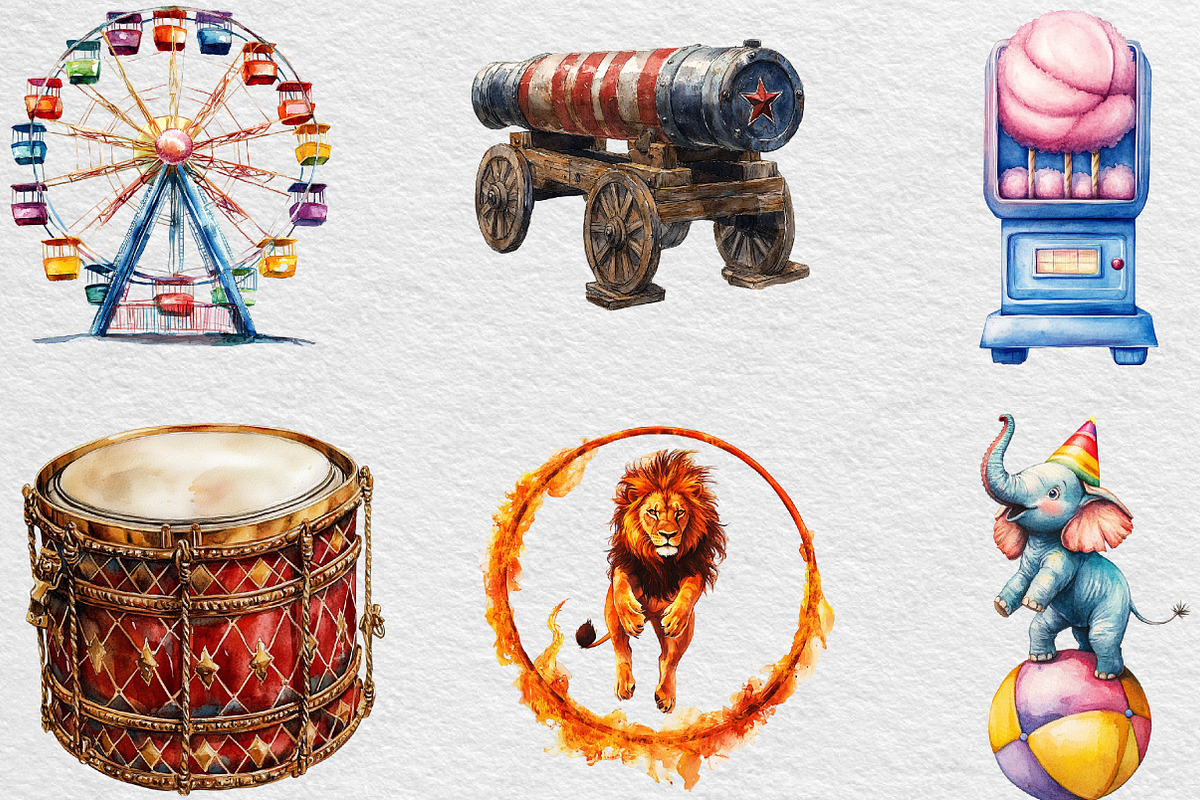 Watercolor Summer Circus Clipart, an Illustration by Black Bird Studio (Photo 6 of 6)