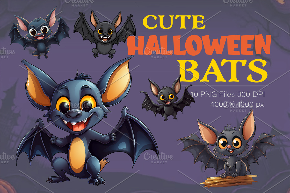Cute Halloween bats. TShirt Sticker., an Animal Illustration by KENO Mascots (Photo 1 of 9)
