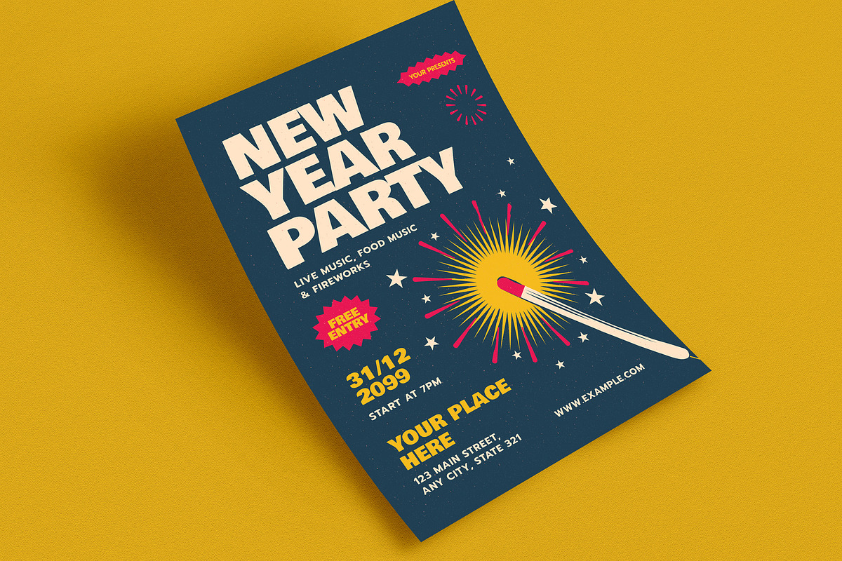 Retro New Year Party Event Flyer, a Flyer Template by Guuver (Photo 3 of 3)