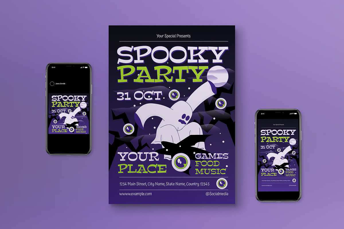 Purple Spooky Party Flyer Set, a Flyer Template by graphicook (Photo 1 of 3)