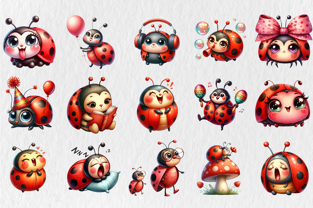 Funny Ladybug Clipart Bundle, a Seasonal Illustration by Rose Art (Photo 3 of 4)