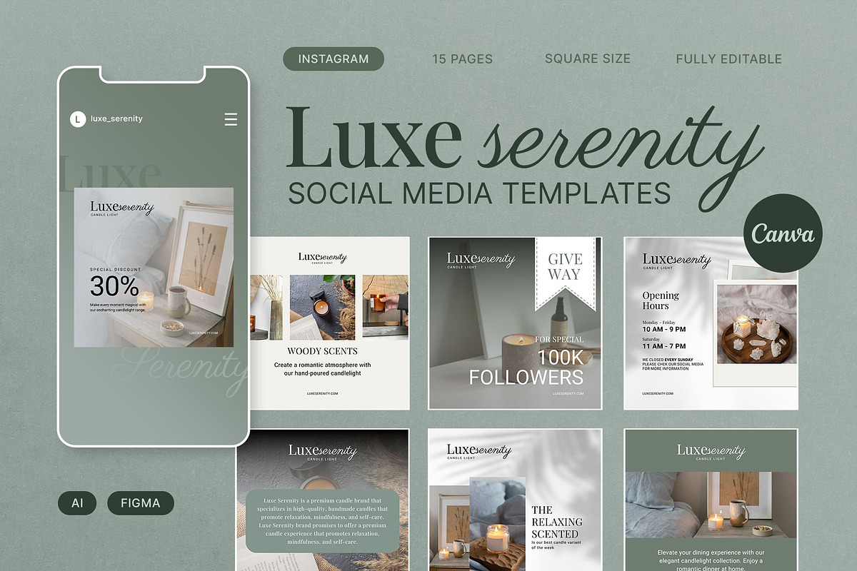 LuxeSerenity | Candle Canva Template, a Social Media Template by prajapixels (Photo 1 of 5)